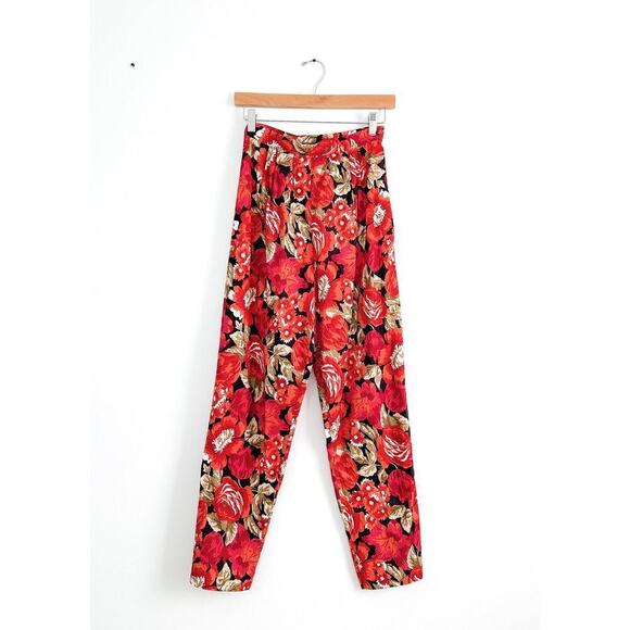 Laura Ashley Pants - Vintage 90’s Laura Ashley Floral Cotton High Rise Tapered Leg Pants xs small